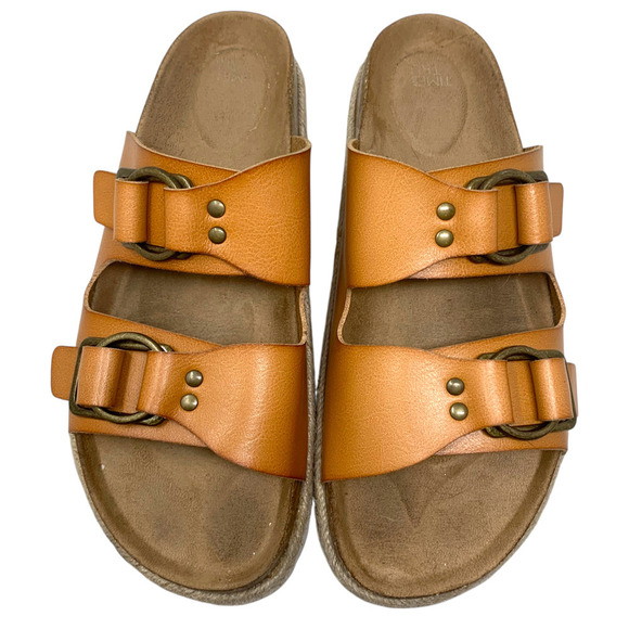 Time & Tru Shoes - Time & Tru Sz 11 Brown Vegan Leather Chunky Lug Sole Buckle Slide Sandals